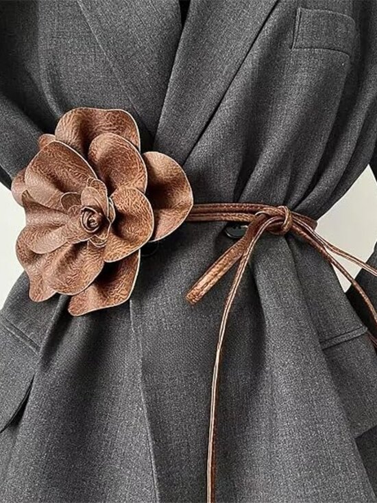 Brown Leather Flower Waist belt Luxury Women\'s Style main image 4